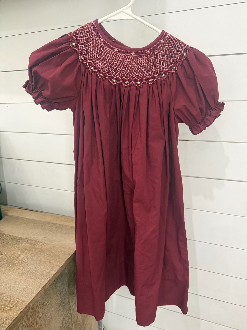 Rosalina Girls Burgundy Smocked Puff Sleeve Dress 6y